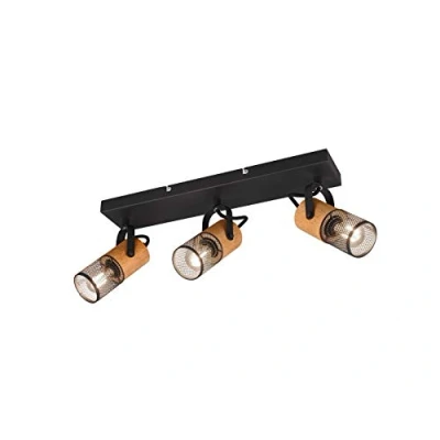 Imagen de Trio Leuchten Tosh 804300332 Foco (metal, madera, 3 bombillas E14), color negro mate