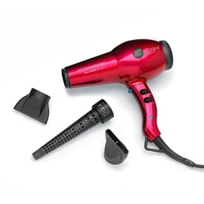 Imagen de Diva Pro Styling Ultima 5000 Cabello Secadora Profesional Con Acondicionamiento Iónico, 2200 W, Rojo 700 g