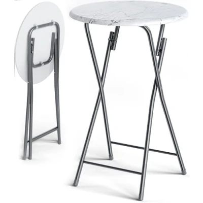Imagen de CASARIA® Mesa de Bar Alta Plegable Redonda Blanca Mesas Bistro 60x110cm Eventos Jardín Aspecto Madera MDF