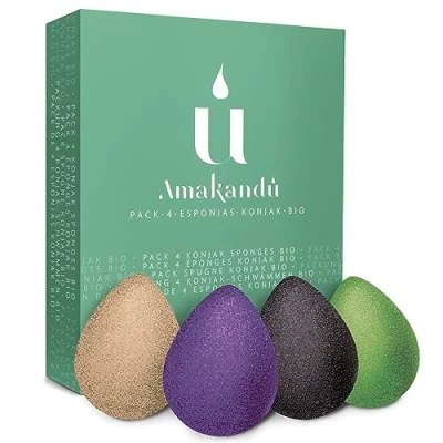 Imagen de Esponjas faciales desmaquillantes orgánicas de Konjac reutilizables Pack 4 espojas Limpieza y Exfoliación Suave del Rostro