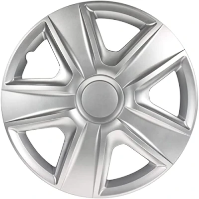 Imagen de Juego de 4 Tapacubos 14 Pulgadas Diseño Arkansas Silver, Acabado Cromado y ABS Resistente a Fuertes Impactos, Duradero Fiable con Anillo sujeción Ajustable