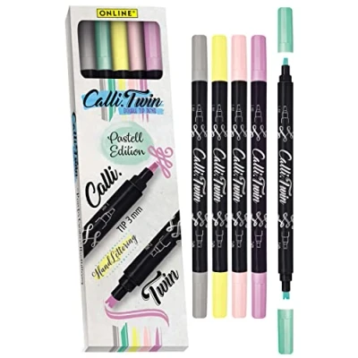 Imagen de Online Calli.Twin Pastel Double Line Pen juego de 5 rotuladores doble punta para escritura a mano, caligrafía, caligrafía y dividida diarios, acuarelas