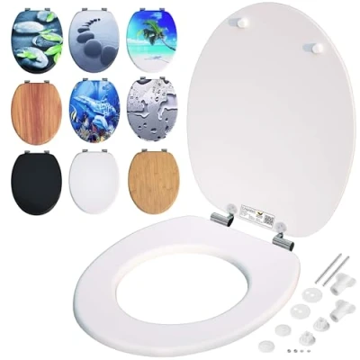 Imagen de Casaria Asiento Inodoro Tapa WC Estándar 175kg Cierre Suave Antibacteriano Antideslizante MDF Blanco