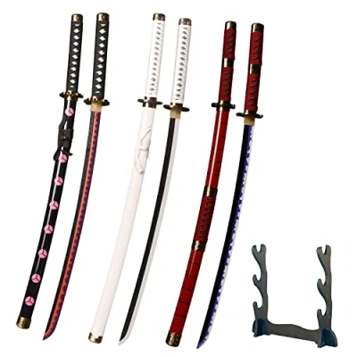 Imagen de LQZJG Juego de 3 Piezas Anime Espada bambú Cosplay，Roronoa Zoro Katana Shusui&amp;Wado Ichimonji&amp;Sandai Kitetsu 103 cm/40 Pulgadas