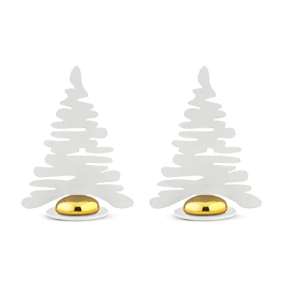 Imagen de Alessi Barkplace Tree BM16S2 W Juego de Dos Tarjetas Lugar en la Forma Àrbol Navidad, Color Acero con Resina Epoxi, Blanco Imán Porcelana