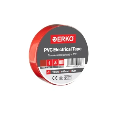 Imagen de ERKO Cinta aislante Rojo PVC 19mm x 20m Reparación de conductos eléctricos, Alta flexibilidad con fuerte adhesión, Resistente a productos químicos, Cloruro Polivinilo