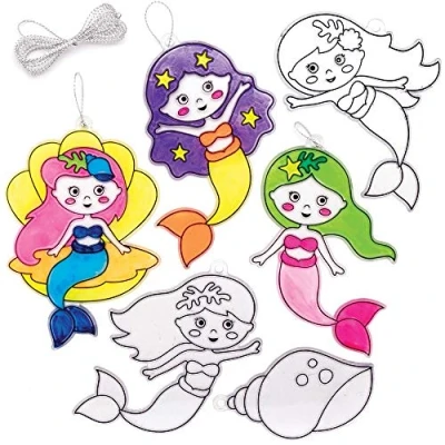 Imagen de Baker Ross Atrapasol Sirena AT693 (Pack de 10) Efecto Vidrio Colores para niños Realizar y exhibir