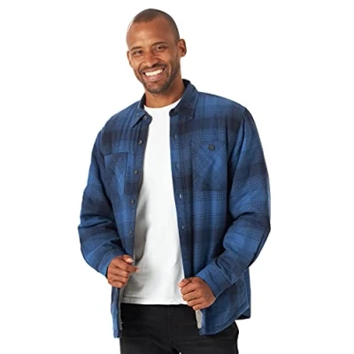 Imagen de Wrangler Authentics Chaqueta Tipo Camisa de Franela con Forro Sherpa Manga Larga, Almirante Azul, XL para Hombre