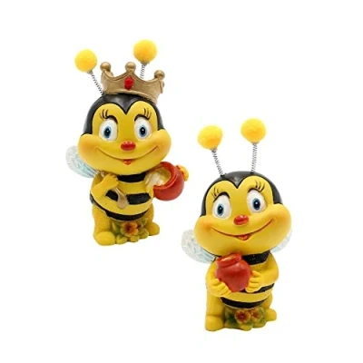 Imagen de Dekohelden24 Figura Decorativa de Pareja Abejas con Maceta Miel, Juego 2, decoración jardín, poliresina, tamaño: 5 x 9 cm, Color Amarillo y Negro