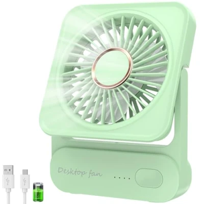 Imagen de Ajgvq Ventilador de Mesa USB, Ventiladors Escritorio Regulable en 3 Velocidades, 4000mAh Silencioso Recargable, Ventiladores Portátil para Oficina Hogar Viajes Aire Libre Verde