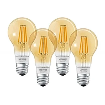 Imagen de LEDVANCE Lámpara Smart LED, Bluetooth, filamento dorado, E27, blanco cálido (2400K), reemplaza las lámparas incandescentes por 55W, controlable con Alexa, Google y Apple,SMART+ BTFIL GOLD,paquete de 4