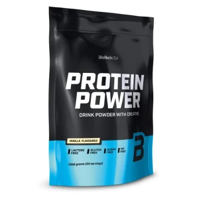 Imagen de BioTechUSA Protein Power Alto Contenido en Proteínas, Sin Azúcar, Lactosa, Gluten Con Creatina Añadida, 1 kg, Vainilla