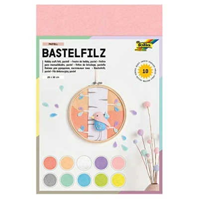 Imagen de folia Pintar Fieltro, Calidad de Lana Fina, Hojas, 150 g/m², 20 x 30 cm, Surtido en 10 Colores Pastel, procesamiento sin Manchas, Ideal para diversas Manualidades, (520495)