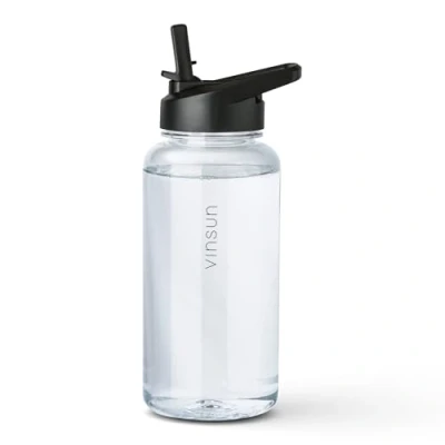 Imagen de VINSUN Botella Gimnasio 1 Litro Agua con Pajita Tritan, Sin BPA, Prueba de Fugas Cantimplora Ligera para Deporte, Oficina, Escuela, Yoga