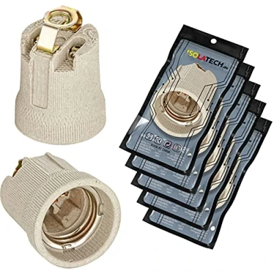 Imagen de ISOLATECH 5pcs E27 zócalo de cerámica con soporte montaje y M10x1 rosca interior LED bombillas ahorro energía (max.250V/4A) para el hogar techo baño cocina resistente al calor