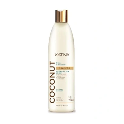 Imagen de Kativa Coconut Champú 500 ml Sin Sulfatos ni Parabenos Reconstrucción, Brillo e Hidratación Cabello muy Dañado, Sensibilizado, Seco Aceite de Coco Orgánico