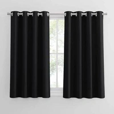 Imagen de PONY DANCE Cortina Opaca Termica Aislante para Dormitorio Cortinas Salon Modernas 2 Piezas Termicas Aislantes Frio y Calor, 117x137 cm, Negro