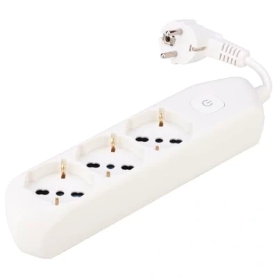 Imagen de Poly Pool PP0536.05XL Enchufe múltiple Elix con francés alemán 3 Tomas Pluristandard, 5 cm Cable e Interruptor, Blanco