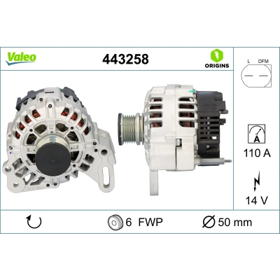 Imagen de VALEO 443258 Alternador 14V 110A SEAT: Ibiza 3, Córdoba II Berlina, 4, VOLKSWAGEN: Polo IV Hatchback, SKODA: Fabia I 1 Combi