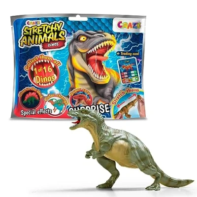 Imagen de CRAZE Stretchy Animals Dinos Figuras Dinosaurios con Piel elástica, Relleno Especial, Efectos de Colores y Cartas Hay 16 Modelos para Coleccionar