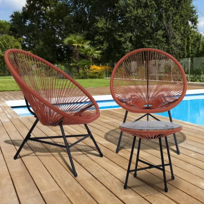 Imagen de IDMarket Salón de jardín Izmir Mesa y 2 sillones huevo Cordage Terracotta