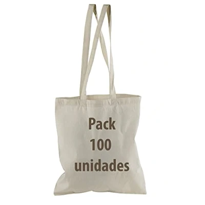 Imagen de Bolsa Tela 100% Algodón Biodegradable,Lavable,Reutilizable,Asas Largas de 75 cm. Ropa,Manualidades,Alimentos,Verduras, ir compras, Medidas 38x42cm,Densidad 145gr/m2,Natural (Pack 10 pcs)