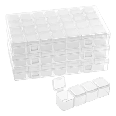 Imagen de BELLE VOUS Set Caja para Abalorios de Plástico con 28 Contenedores Transparentes (Pack 3) Envases Cosmetica, Pintura Puntos, Estuche Almacenaje Manualidades, Bordado, Joyas, Nail Art