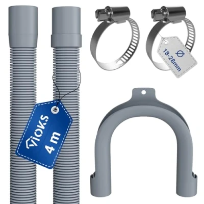 Imagen de VIOKS manguera de desagüe flexible para lavadora, 4 m, 19/22 mm diámetro, con 2 abrazaderas acero inoxidable 18 28 aguas residuales lavavajillas