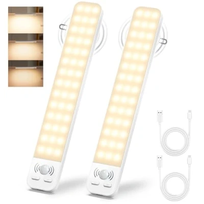 Imagen de Ylatoial Luz Led con Sensor de Movimiento, 25CM Cocina Bajo Mueble 3000K 2000mAh USB Recargable &amp; Brillo Ajustable, Luces para Cocina, Armario, Garaje, Pasillo, Escalera 2 Piezas