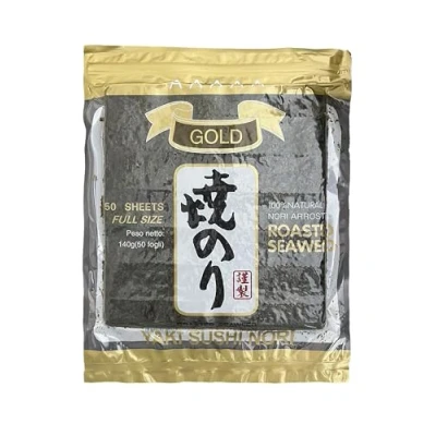 Imagen de Alga Nori seca para sushi japonés Gold 1 paquete de 50 hojas (1 Pack)