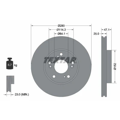 Imagen de TEXTAR PRO 92252503 Disco de freno 280 25 05/09 114,3 ventilación interna revestido sin perno sujeción rueda, buje rueda HONDA: CIVIC 10