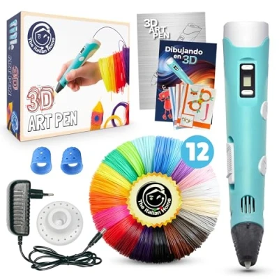 Imagen de The Italian Home® boligrafo 3D niños + Instrucciones en español y guía ilustrada de Regalo Filamentos PLA 12 Colores (2 Fluorescentes) boli 3D, Lapiz para