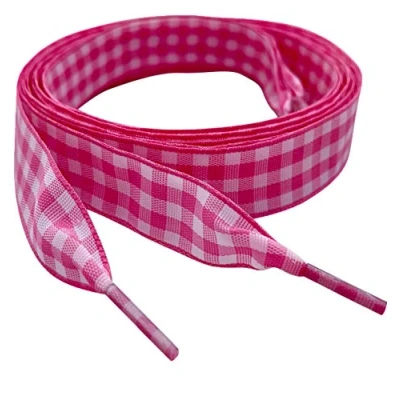 Imagen de My Ribbon Laces Cordones planos de 120 cm con estampado a Cuadros rosa para zapatillas, botas y zapatos, rosados cuadros, Talla única