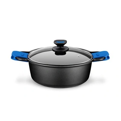Imagen de Monix Solid Cacerola Alta, Tapa de Cristal y Asas Silicona, 8 litros, Aluminio Fundido, Negro Azul