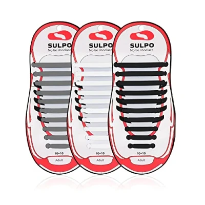 Imagen de SULPO 3 Pares Cordones sin atar elásticos de silicona Juego lazos goma para zapatos mujer, hombre y niños