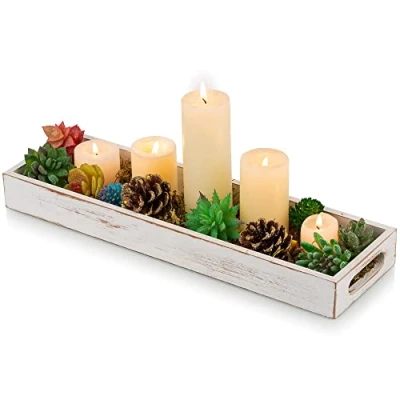 Imagen de Hanobe bandeja rectangular larga y estrecha: bandejas decorativas rectangulares portavelas para decoración del hogar, de centro mesa blanca, bar, sala estar