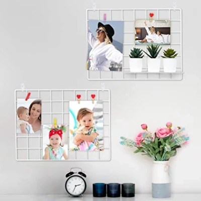 Imagen de ODOXIA Paquete De 2 Rejilla Decoracion Pared para Mostrar Fotos Paneles Metal, Blanco Y Magnético Organizador Almacenamiento Marco