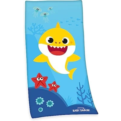 Imagen de Herding Klaus GmbH Baby Shark Paño de Velur (algodón, 75 x 150 cm), Color Azul
