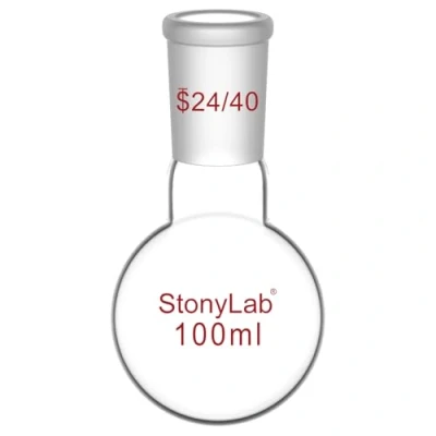 Imagen de stonylab Matraz Fondo Redondo, Cuello Corto de Redondo Pared Gruesa Cristal Borosilicato RBF con Junta Exterior Estándar 24/40, Round Bottom Flask Frascos Laboratorio 100ml