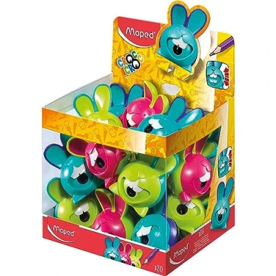 Imagen de Maped 1 sacapuntas, caja sacapuntas CROC Rabbit, para bolígrafos finos, con estuche varios colores (turquesa/violeta, verde/rosa), paquete de