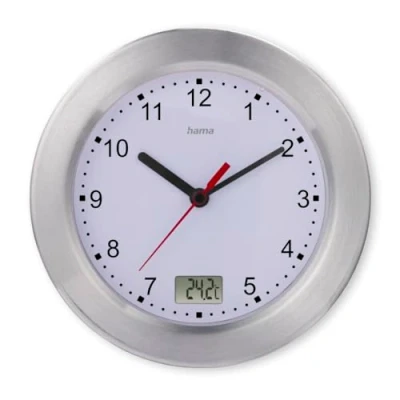 Imagen de Hama Reloj de baño (Reloj con Ventosa, termómetro, Pared sin Ruido tictac, analógico, Cuarzo, Pantalla analógica, Digital Temperatura, taladrar,