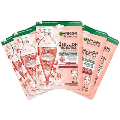 Imagen de Garnier SkinActive Mascarilla reparadora con 2 millones de fragmentos probióticos, contra piel apagada, mate y seca, 5 unidades, 22 g