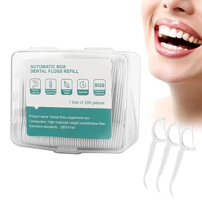 Imagen de Hilo Dental con Mango, 200 pcs Palillos de Caja Almacenamiento, Floss Higiénico y Portátil Interdental Oral Limpieza, Accesorios Dientes para la Familia, Hotel Viaje