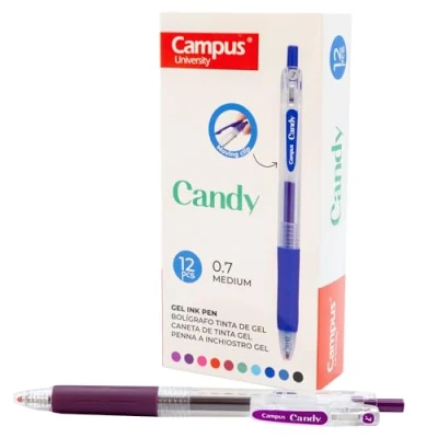 Imagen de Campus 12 Bolígrafos de Gel Candy, Colores Recargables con Trazo 0.7mm, Tinta Secado Rápido y Resistente al Agua (Bolígrafo, Violeta Berenjena, unidades)
