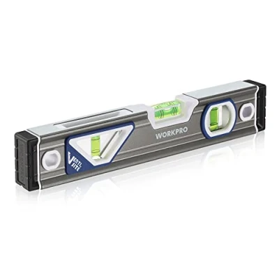 Imagen de WORKPRO Nivel Burbuja, Torpedo de Aluminio, Herramienta Medición 254 mm con Burbujas 45/90/180, Resistente a los Golpes, Viales Fáciles Leer