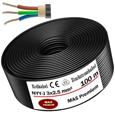 Imagen de cable subterráneo, de 5 a 100 m alimentación, NYY J 3 x 2,5 mm², anillo eléctrico para instalación exterior, tierra (100 m)