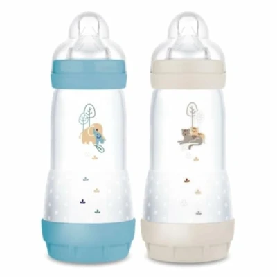 Imagen de MAM Pack de 2 biberones anticólicos Easy Start 4+ meses flujo rápido (2 x 320 ml) Ocean + Sand Biberón para reducir los cólicos y las molestias del bebé