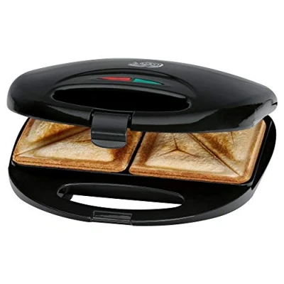 Imagen de Clatronic ST 3477 sandwichera, tostadora de sandwich eléctrica, sandwichera con placas triangulares para (recubrimiento antiadherente), control automático temperatura, 750 vatios, negro