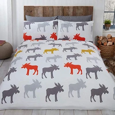Imagen de Rapport Home Juego de Funda edredón Franela algodón Cepillado 100% con Estampado Animal Alce (Ocre, Super King), Matrimonio Grande