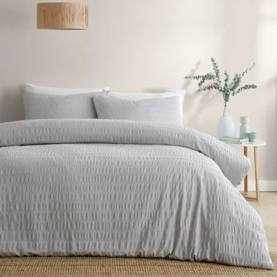Imagen de Serene Honley Seersucker Juego de Funda edredón con Textura Tamaño Cama Doble en Plata